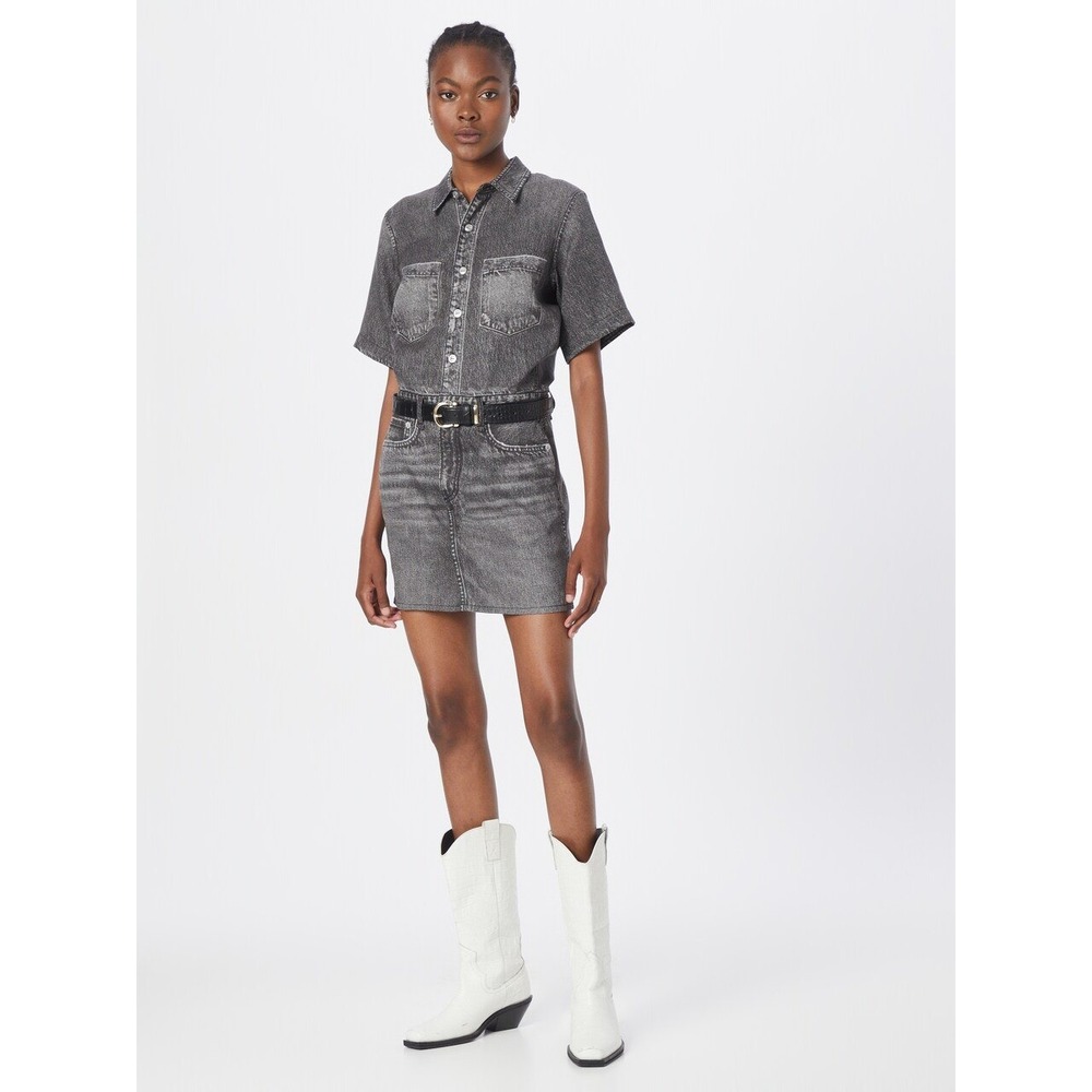 NEW & Bone Liquid Miramar Collared Button Front Mini Dress Gray Women's XS
